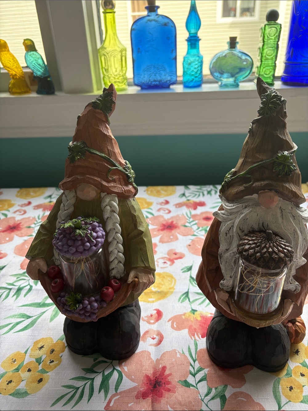 Pair of Decorative Woodland Gnome Figurines in Earth Tones